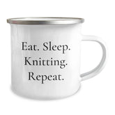 Knitting Enthusiasts Gifts from Men to Women, Eat. Sleep. Knitting. Repeat. Funny Camping Mug for Graduation Unique Gifts - Image 2